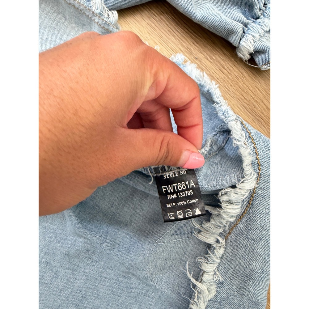 POL Star Patch Raw Hem Denim Shirt Jacket Light Wash Blue Large boho preppy - Picture 6 of 8